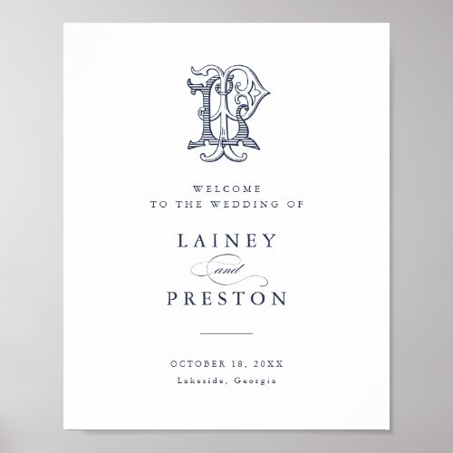 Elegant Vintage Monogram LP Wedding Welcome Sign