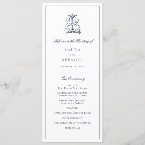 Elegant Vintage Monogram LS Wedding Program