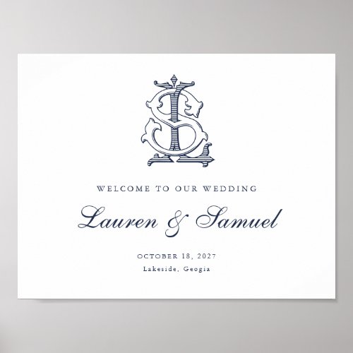 Elegant Vintage Monogram LS Wedding Welcome Sign