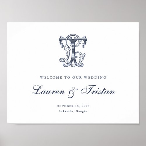 Elegant Vintage Monogram LT Wedding Welcome Sign