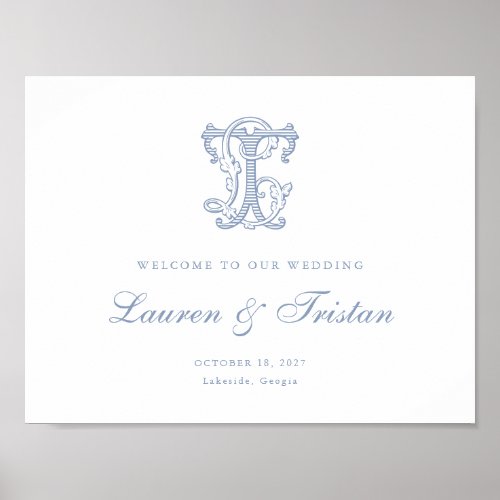 Elegant Vintage Monogram LT Wedding Welcome Sign