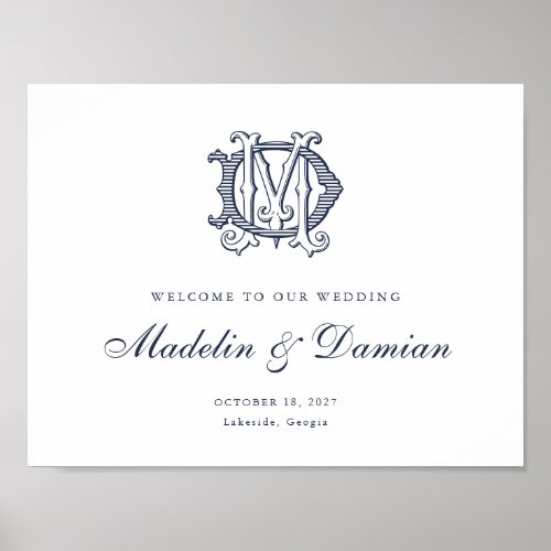 Elegant Vintage Monogram MD Wedding Welcome Sign