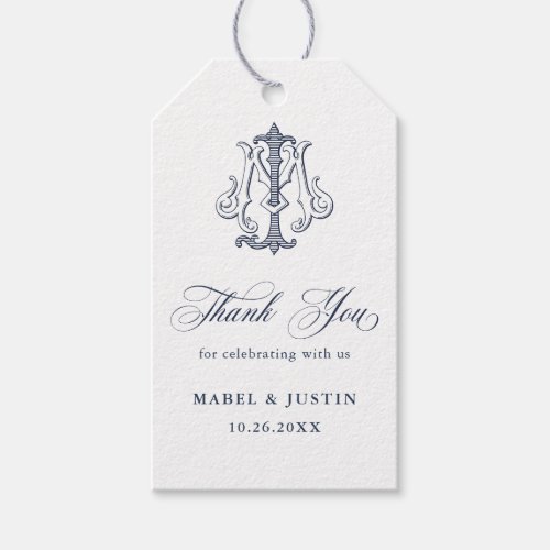 Elegant Vintage Monogram MJ Wedding Thank You Gift Tags