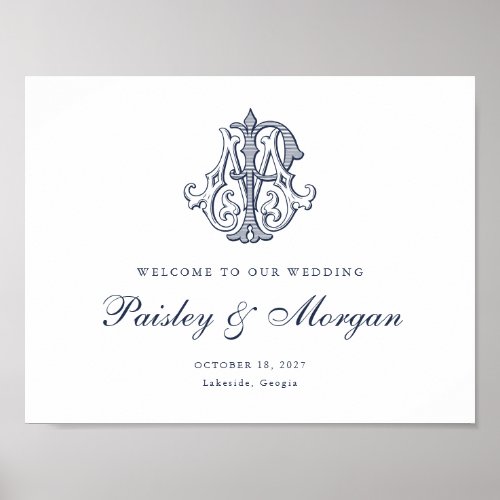 Elegant Vintage Monogram MP Wedding Welcome Sign