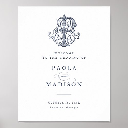 Elegant Vintage Monogram MP Wedding Welcome Sign