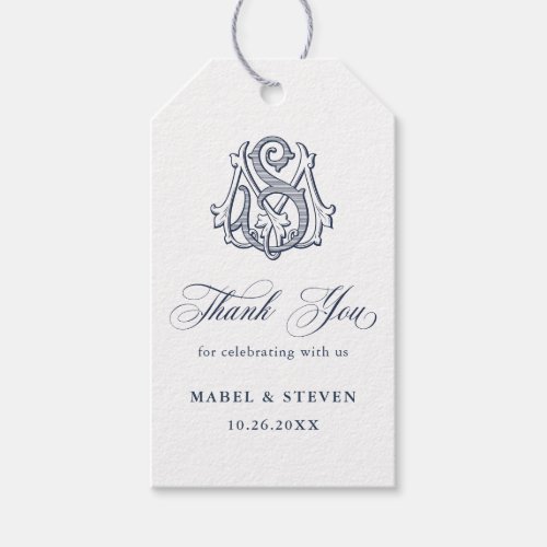 Elegant Vintage Monogram MS Wedding Thank You Gift Tags