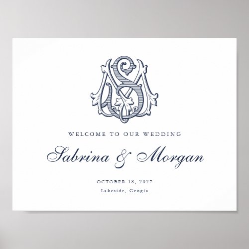 Elegant Vintage Monogram MS Wedding Welcome Sign