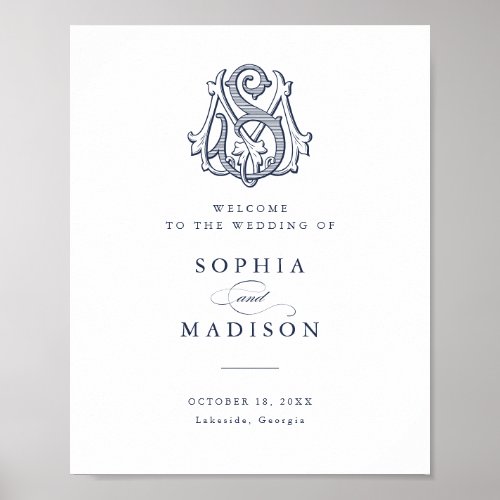 Elegant Vintage Monogram MS Wedding Welcome Sign