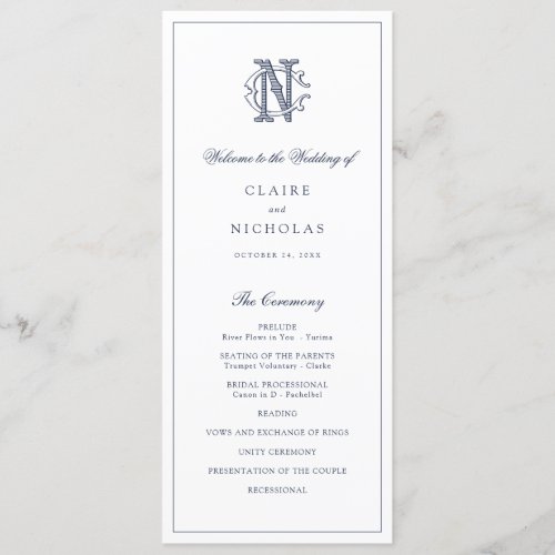 Elegant Vintage Monogram NC Wedding Program