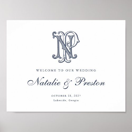 Elegant Vintage Monogram NP Wedding Welcome Sign