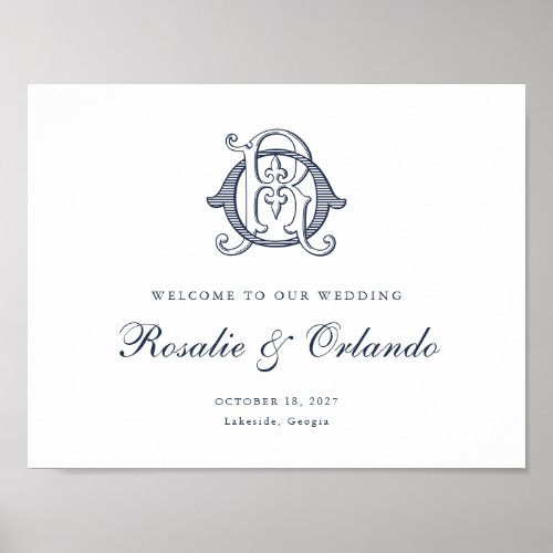 Elegant Vintage Monogram OR Wedding Welcome Sign