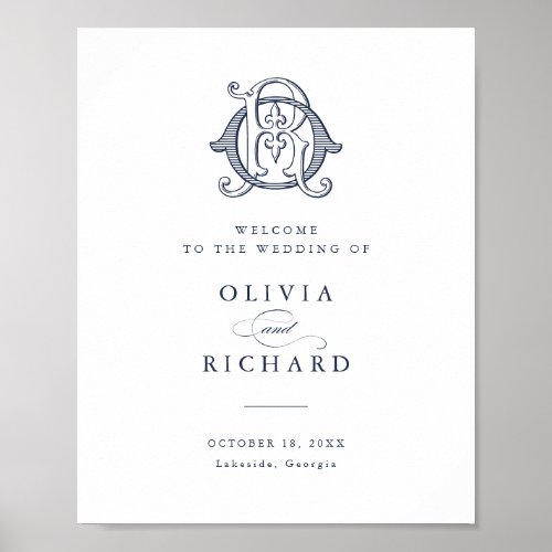 Elegant Vintage Monogram OR Wedding Welcome Sign