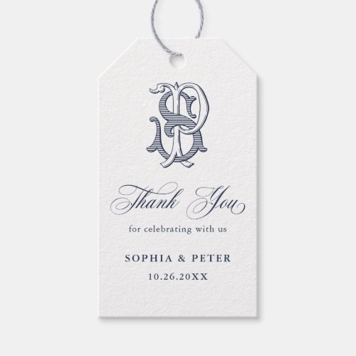 Elegant Vintage Monogram PS Wedding Thank You Gift Tags