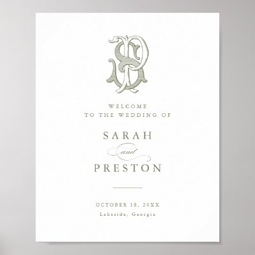 Elegant Vintage Monogram PS Wedding Welcome Sign