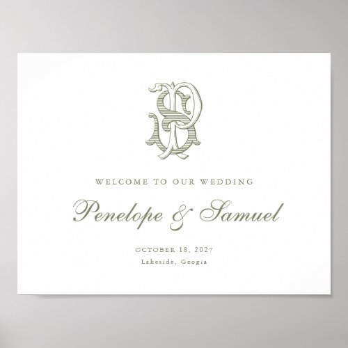 Elegant Vintage Monogram PS Wedding Welcome Sign