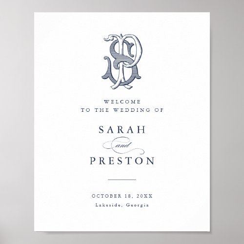 Elegant Vintage Monogram PS Wedding Welcome Sign