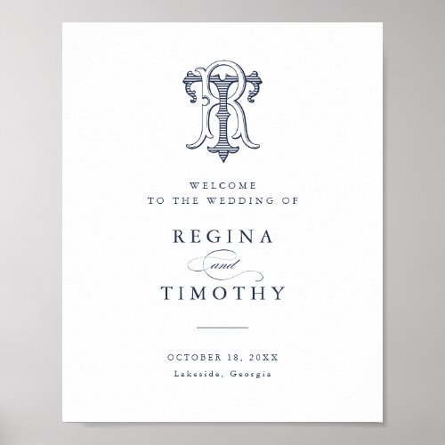 Elegant Vintage Monogram RT Wedding Welcome Sign