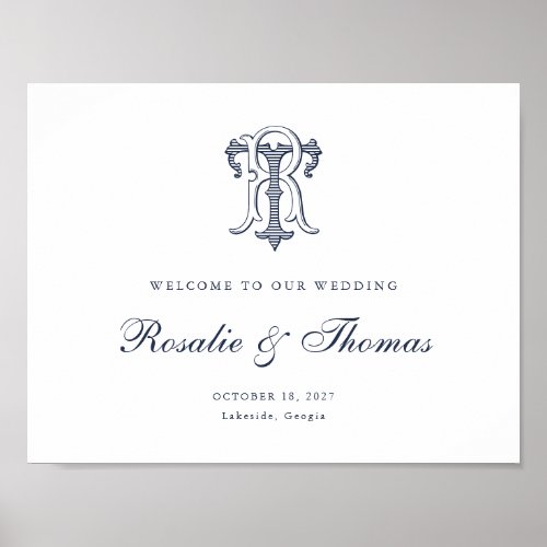 Elegant Vintage Monogram RT Wedding Welcome Sign