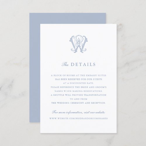 Elegant Vintage Monogram RW Wedding Details Insert Invitation