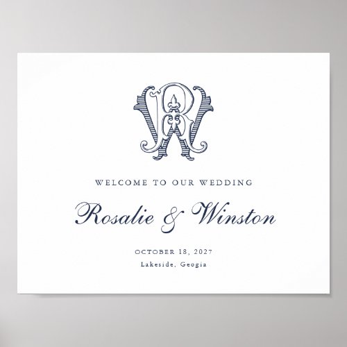 Elegant Vintage Monogram RW Wedding Welcome Sign