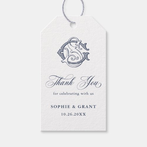 Elegant Vintage Monogram SG GS Wedding Thank You Gift Tags