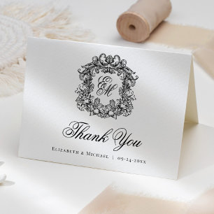 Elegant Vintage Monogram Wedding Crest  Letterpress Thank You Card