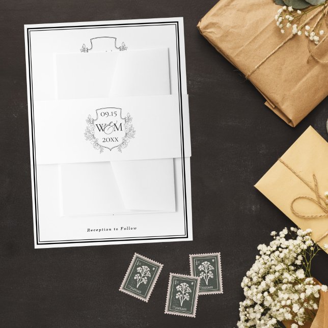 Elegant Vintage Monogram Wedding Invitation Belly Band (Elegant Vintage Monogram Wedding Invitation Belly Band)