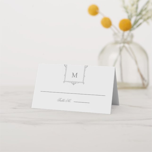 Elegant Vintage Monogram Wedding Place Card (Front)