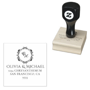 ELEGANT VINTAGE MONOGRAM WEDDING RETURN ADDRESS RUBBER STAMP