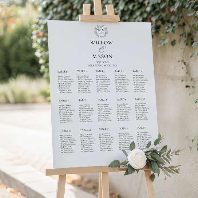 Elegant Vintage Monogram Wedding Seating Chart Foam Board (Elegant Vintage Monogram Wedding 15 Table Seating Chart Foam Board)