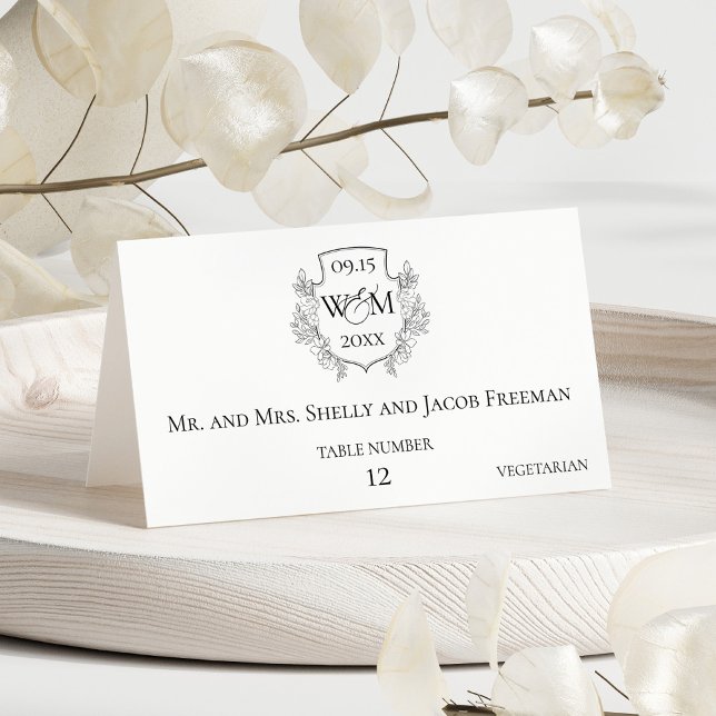 Elegant Vintage Monogram Wedding Seating Place Card (Elegant Vintage Monogram Wedding Seating Place Card Front)