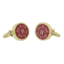 Elegant vintage monogrammed burgundy Cufflinks