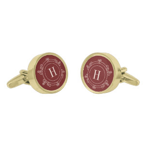 Elegant vintage monogrammed burgundy Cufflinks