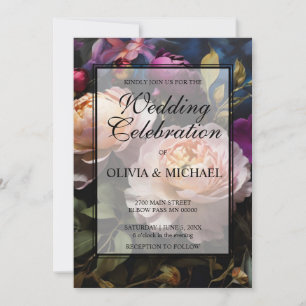 Elegant vintage moody pink magenta floral Wedding Invitation