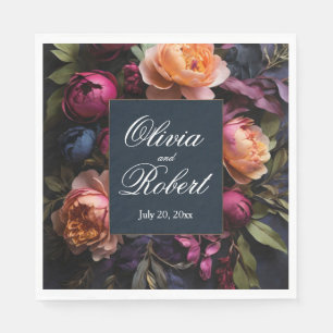 Elegant vintage moody pink magenta floral Wedding Napkins