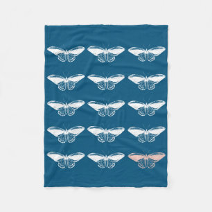 Elegant Vintage Moth Pattern in Blue and White Fleece Blanket