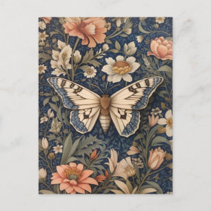 Elegant Vintage Moth William Morris Inspired Postcard