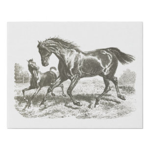Elegant Vintage Mother and Baby Horse Running Faux Canvas Print