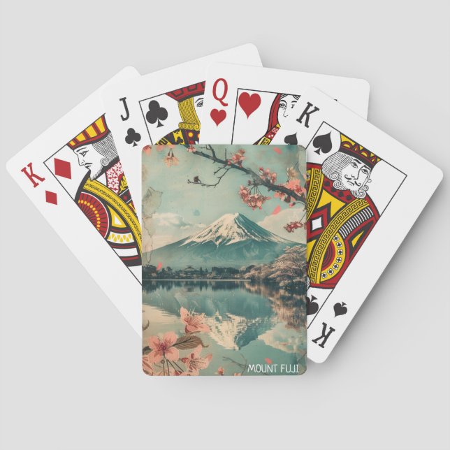 Elegant Vintage Mount Fuji Japan Travel Poker Cards (Back)