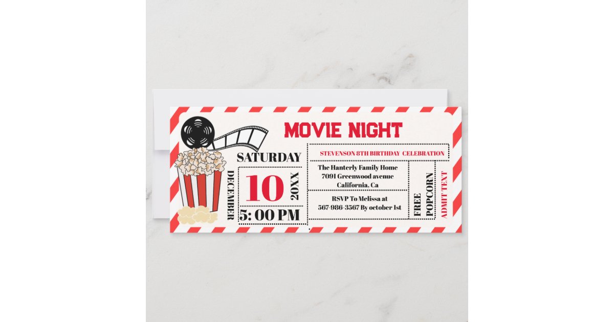 Elegant Vintage Movie Night Birthday Party ticket Invitation | Zazzle