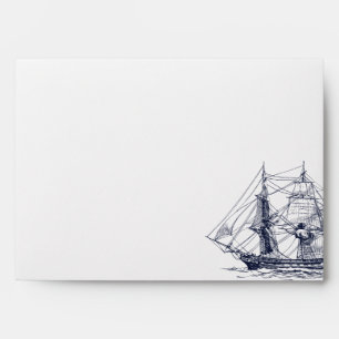 Elegant Vintage Nautical Boat Illustration Wedding Envelope