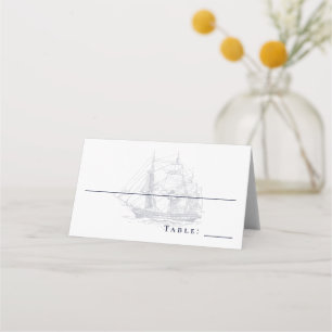 Elegant Vintage Nautical Ship White Wedding Place Card