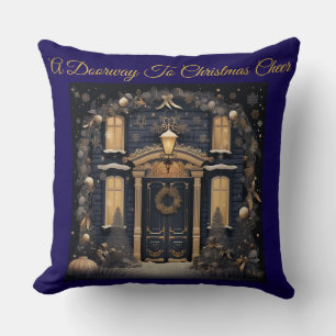 Elegant Vintage Navy Blue and Gold Throw Pillow