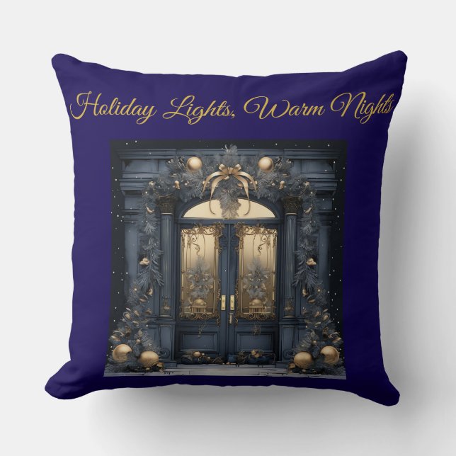 Elegant Vintage Navy Blue and Gold Throw Pillow (Front)