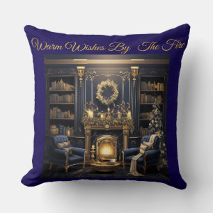Elegant Vintage Navy Blue and Gold Throw Pillow
