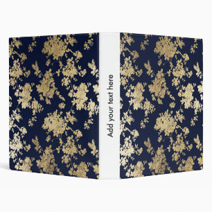 Elegant vintage navy blue faux gold flowers 3 ring binder