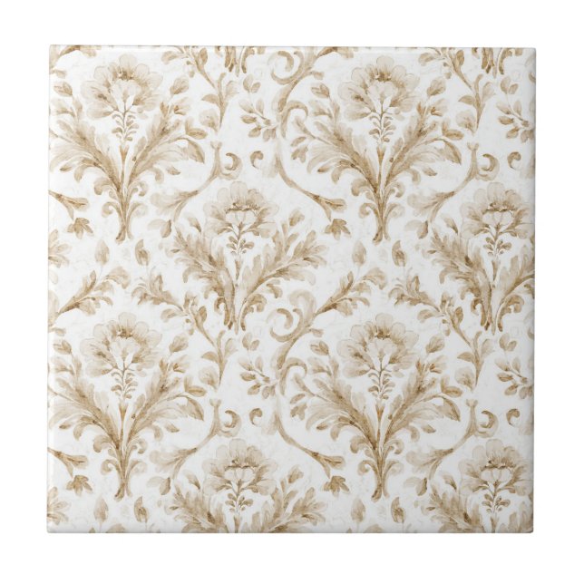 Elegant Vintage Neutral Rustic Design Ceramic Tile (Front)