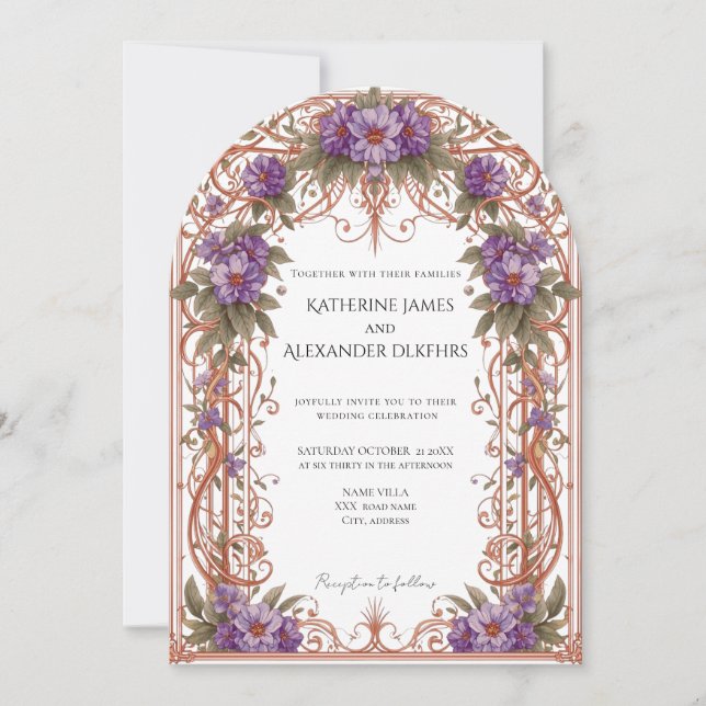 Elegant Vintage Nouveau Floral Arch Wedding  Invitation (Front)