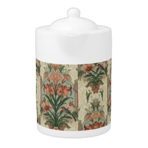 Elegant Vintage Nouveau Floral Birds Teapot