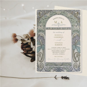 Elegant Vintage Nouveau Watercolor Wedding Flowers Invitation